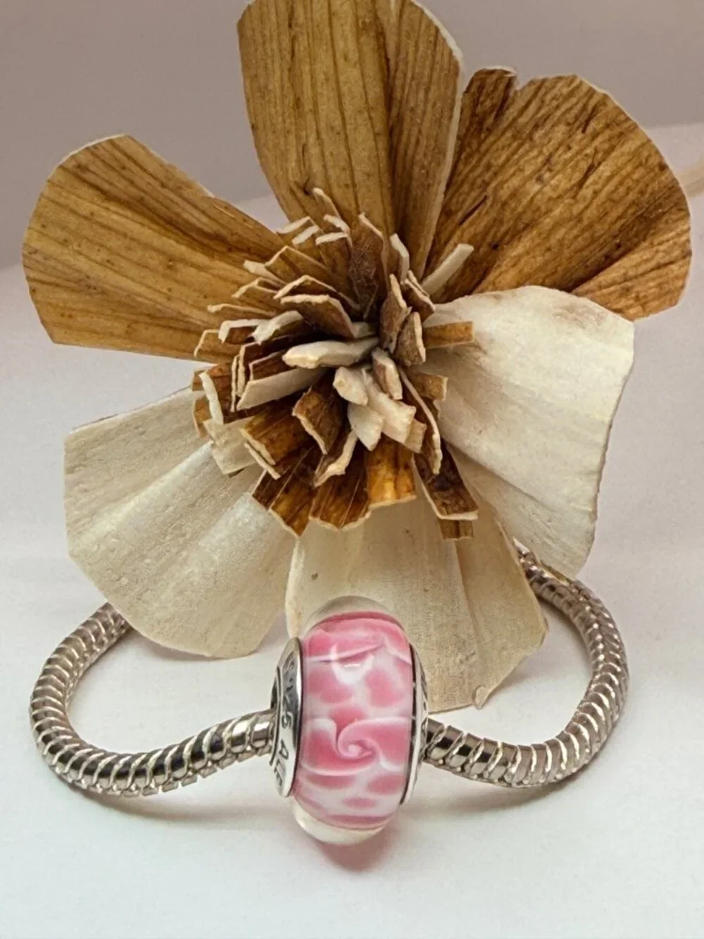 Pandora Retired Large Pink Blossoms Murano Glass Charm 790753 Sterling Silver